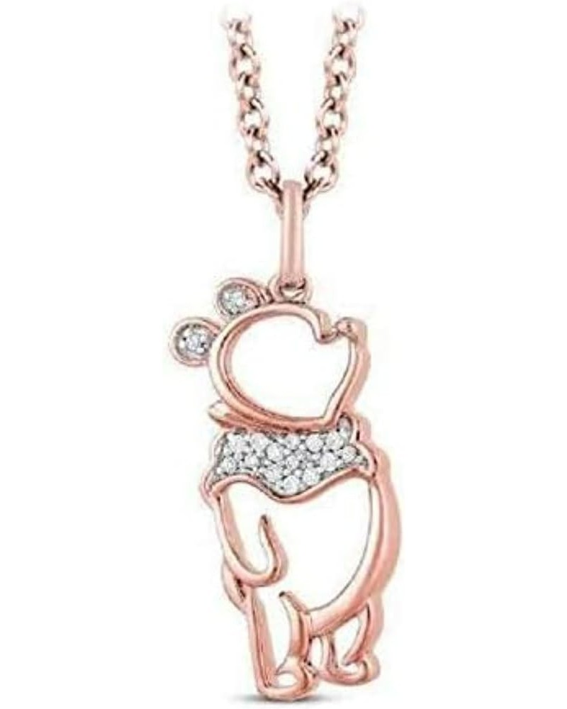 Created Round Cut White Diamond Real 925 Sterling Silver 14K Gold Finish Cute Teddy Pendant Necklace Valentine's day Gift/Bir...