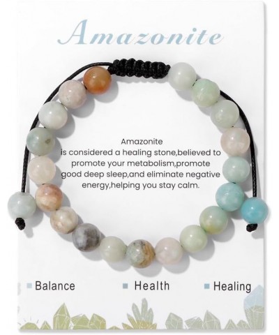 Healing Crystal Stone Inspirational Bracelets for Women Men Stress Relief Anxiety Semi-Precious Gemstone Adjustable Rope Bead...