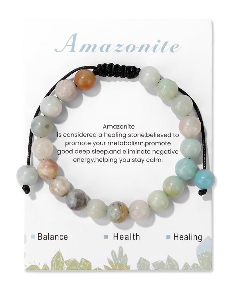 Healing Crystal Stone Inspirational Bracelets for Women Men Stress Relief Anxiety Semi-Precious Gemstone Adjustable Rope Bead...