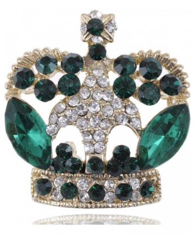 Antique Synthetic Emerald Green Crystal Rhinestone Golden Brass Crown Brooch Pin $11.82 Brooches & Pins