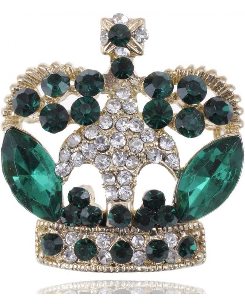 Antique Synthetic Emerald Green Crystal Rhinestone Golden Brass Crown Brooch Pin $11.82 Brooches & Pins