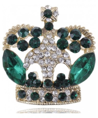 Antique Synthetic Emerald Green Crystal Rhinestone Golden Brass Crown Brooch Pin $11.82 Brooches & Pins