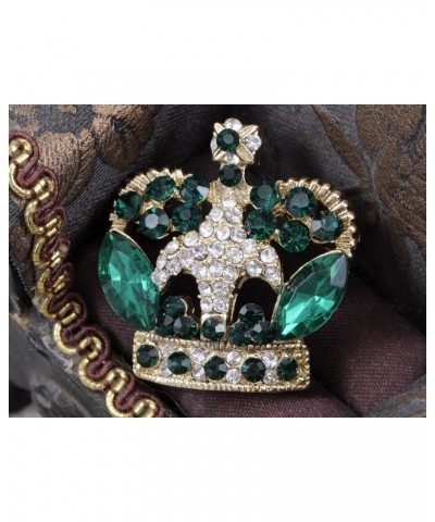 Antique Synthetic Emerald Green Crystal Rhinestone Golden Brass Crown Brooch Pin $11.82 Brooches & Pins