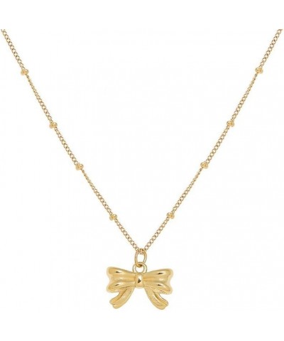 Gold Bow Necklace for Women Girls，Titanium Steel Tie Knot Butterfly Simple Plain Party Collar Necklaces $8.07 Necklaces