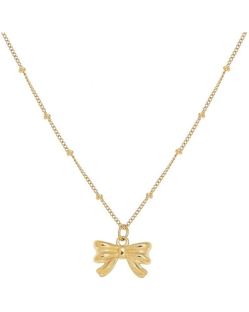 Gold Bow Necklace for Women Girls，Titanium Steel Tie Knot Butterfly Simple Plain Party Collar Necklaces $8.07 Necklaces