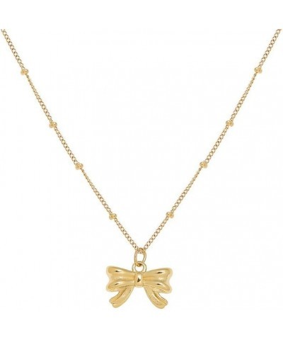 Gold Bow Necklace for Women Girls，Titanium Steel Tie Knot Butterfly Simple Plain Party Collar Necklaces $8.07 Necklaces