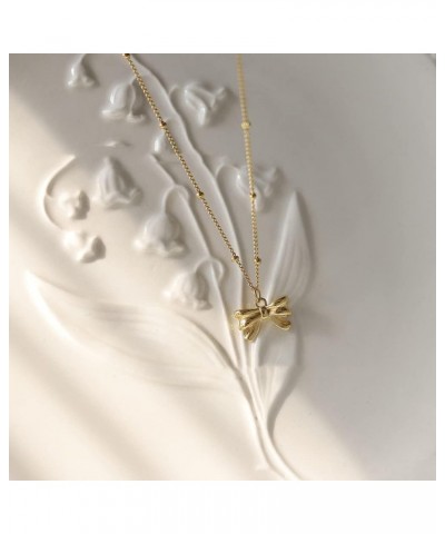 Gold Bow Necklace for Women Girls，Titanium Steel Tie Knot Butterfly Simple Plain Party Collar Necklaces $8.07 Necklaces