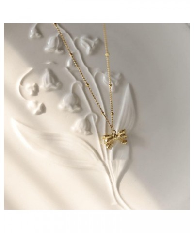 Gold Bow Necklace for Women Girls，Titanium Steel Tie Knot Butterfly Simple Plain Party Collar Necklaces $8.07 Necklaces