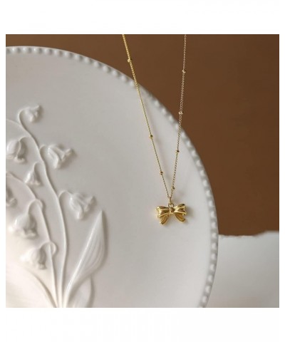 Gold Bow Necklace for Women Girls，Titanium Steel Tie Knot Butterfly Simple Plain Party Collar Necklaces $8.07 Necklaces