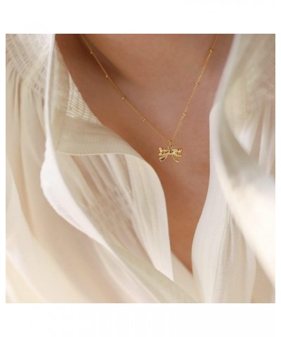 Gold Bow Necklace for Women Girls，Titanium Steel Tie Knot Butterfly Simple Plain Party Collar Necklaces $8.07 Necklaces