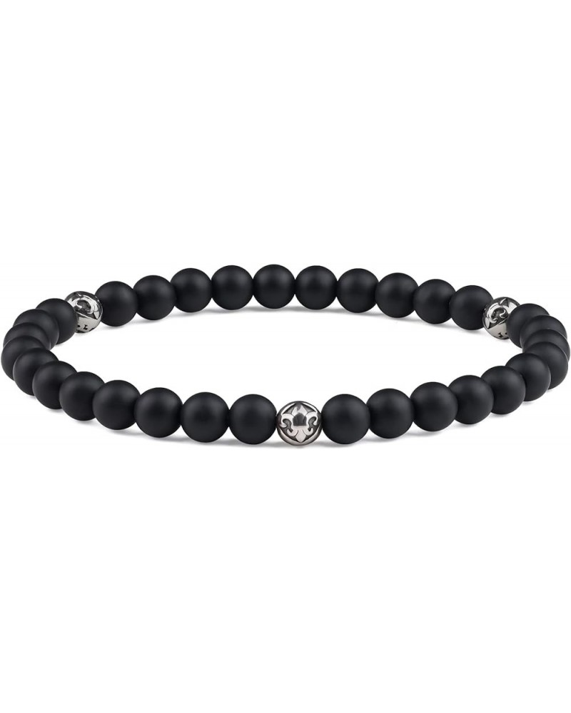 Fleur De Lis Stone Beaded Crystal Bracelet Large Matte Onyx $13.91 Bracelets