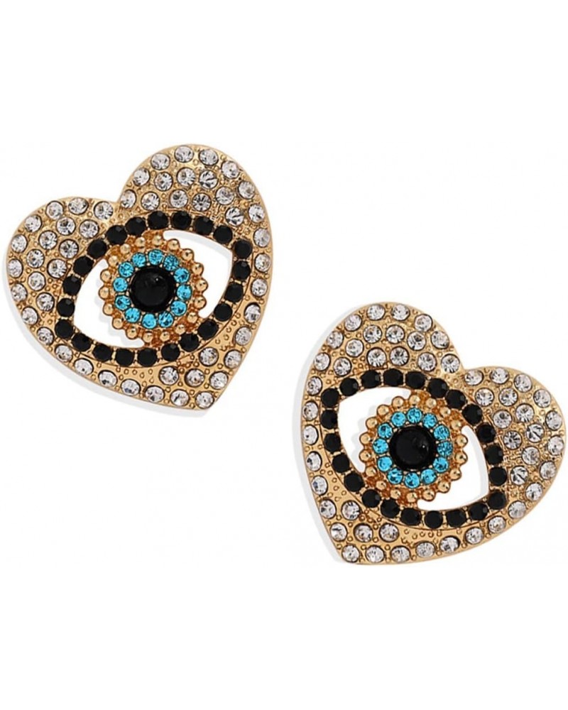 Gold Plated Blue Evil Eyes Heart Pearl Crystal Earrings for Women Girl Turkish Mal De Ojo Heart Peach Love Evil Eye Rhineston...