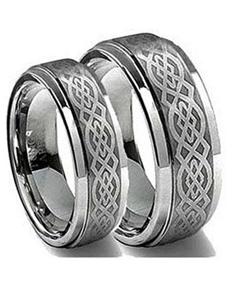 His & Her's 8MM/6MM Tungsten Carbide Wedding Band Ring Set w/Laser Etched Celtic Design $18.82 Sets