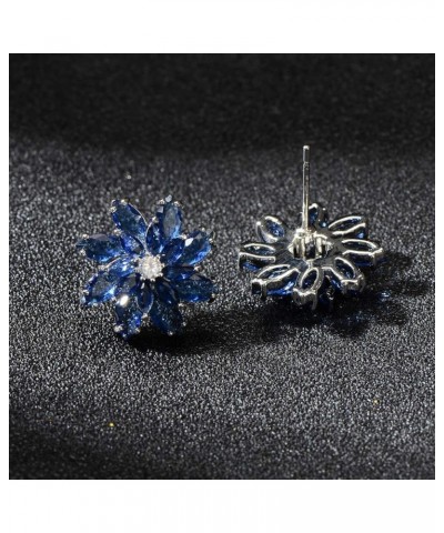 Cubic Zirconia Flower Stud Earrings - Large Sparkly CZ Crystal Rhinestone Snowflake Studs Daisy Floral Cluster Earrings Brida...