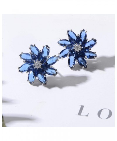 Cubic Zirconia Flower Stud Earrings - Large Sparkly CZ Crystal Rhinestone Snowflake Studs Daisy Floral Cluster Earrings Brida...