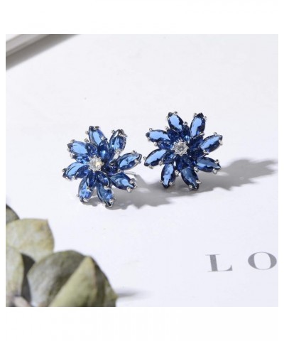 Cubic Zirconia Flower Stud Earrings - Large Sparkly CZ Crystal Rhinestone Snowflake Studs Daisy Floral Cluster Earrings Brida...