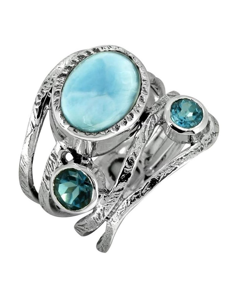 Natural Larimar London Blue Topaz Solid 925 Sterling Silver Designer Bypass Ring Jewelry $29.06 Rings