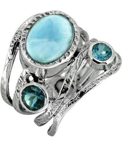 Natural Larimar London Blue Topaz Solid 925 Sterling Silver Designer Bypass Ring Jewelry $29.06 Rings