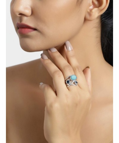 Natural Larimar London Blue Topaz Solid 925 Sterling Silver Designer Bypass Ring Jewelry $29.06 Rings