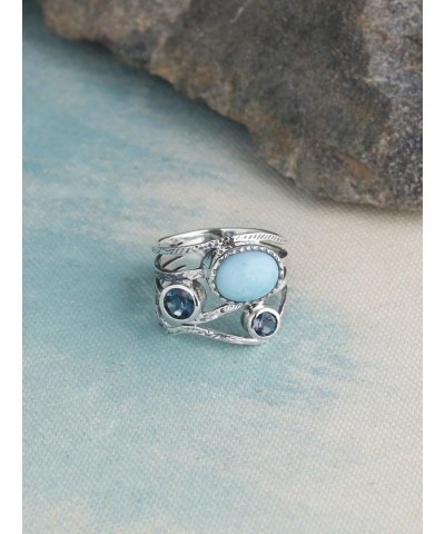 Natural Larimar London Blue Topaz Solid 925 Sterling Silver Designer Bypass Ring Jewelry $29.06 Rings