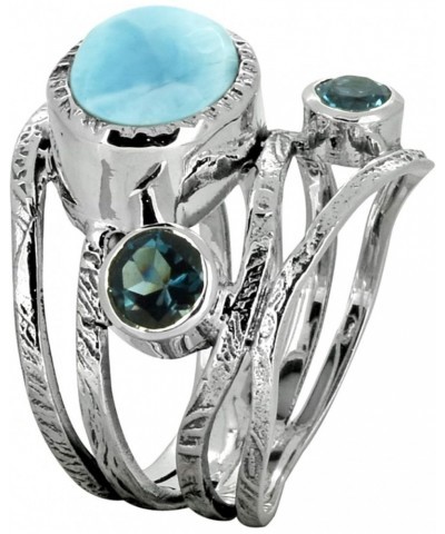 Natural Larimar London Blue Topaz Solid 925 Sterling Silver Designer Bypass Ring Jewelry $29.06 Rings