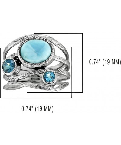 Natural Larimar London Blue Topaz Solid 925 Sterling Silver Designer Bypass Ring Jewelry $29.06 Rings