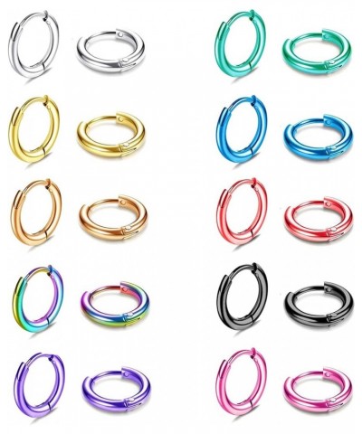 10 Pairs Stainless Steel Small Hoop Earrings for Men Women Huggie Earrings Cool Mens Earrings Set Multicolor Huggie Hoop Earr...