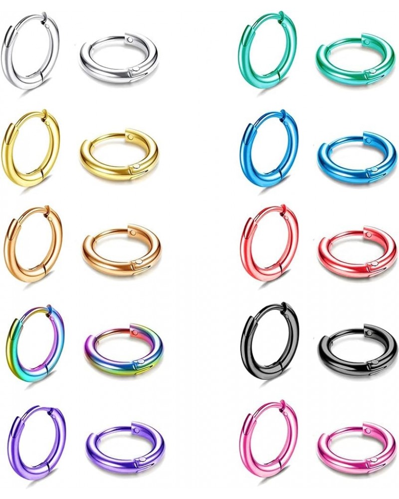 10 Pairs Stainless Steel Small Hoop Earrings for Men Women Huggie Earrings Cool Mens Earrings Set Multicolor Huggie Hoop Earr...