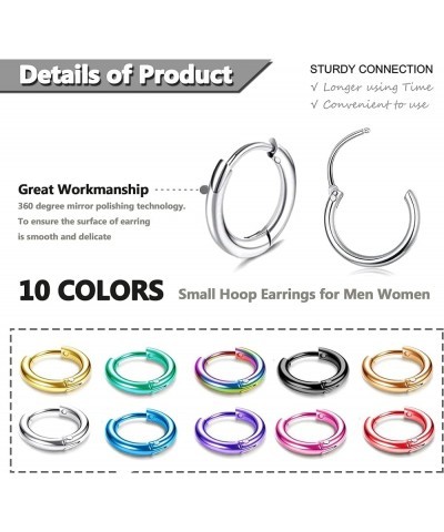 10 Pairs Stainless Steel Small Hoop Earrings for Men Women Huggie Earrings Cool Mens Earrings Set Multicolor Huggie Hoop Earr...