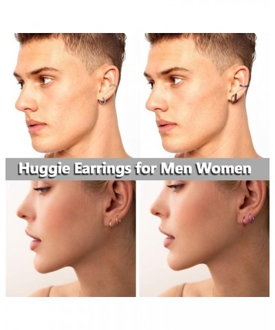 10 Pairs Stainless Steel Small Hoop Earrings for Men Women Huggie Earrings Cool Mens Earrings Set Multicolor Huggie Hoop Earr...