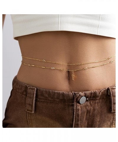 Cross Waist Chain Rhinestones Layered Belly Chain Summer Bikini Belly Body Chain Beach Gold Waist Chain for Women $7.01 Body ...