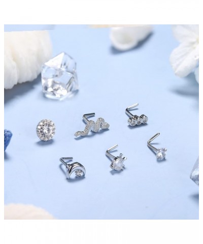 12Pcs 20G Nose Rings for Women Dangle Nose Ring Studs Stainless Steel L Shaped Nose Studs Heart Snake Butterfly CZ Dangling N...