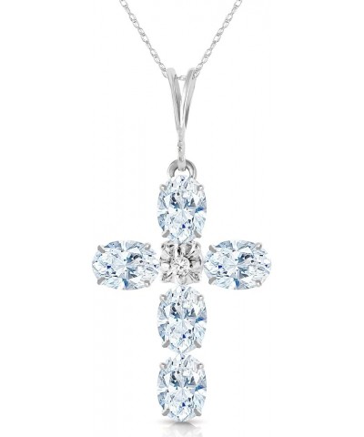 1.75 CTW 14k Solid White Gold Necklace with Natural Aquamarine Cross Pendant 22.0 Inches $194.40 Necklaces