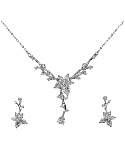 Gorgeous CZ Crystal Floral Necklace Earrings Set Clear $18.39 Bracelets