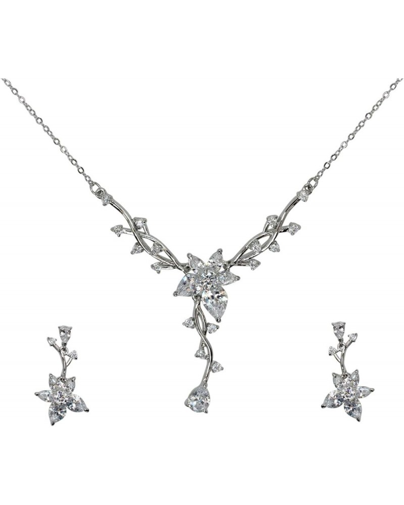 Gorgeous CZ Crystal Floral Necklace Earrings Set Clear $18.39 Bracelets