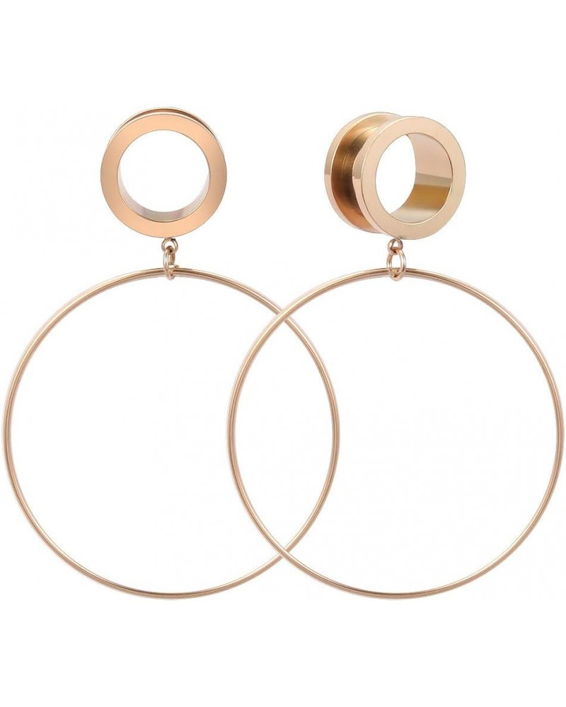 Ear Tunnels Large Hoop Ear Plugs Rose Gold Ear Gauges 316L Stainless Steel Expander Dangle Gauges 6g-3/4 IN Rose gold $7.53 B...