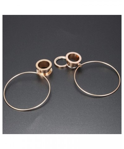 Ear Tunnels Large Hoop Ear Plugs Rose Gold Ear Gauges 316L Stainless Steel Expander Dangle Gauges 6g-3/4 IN Rose gold $7.53 B...