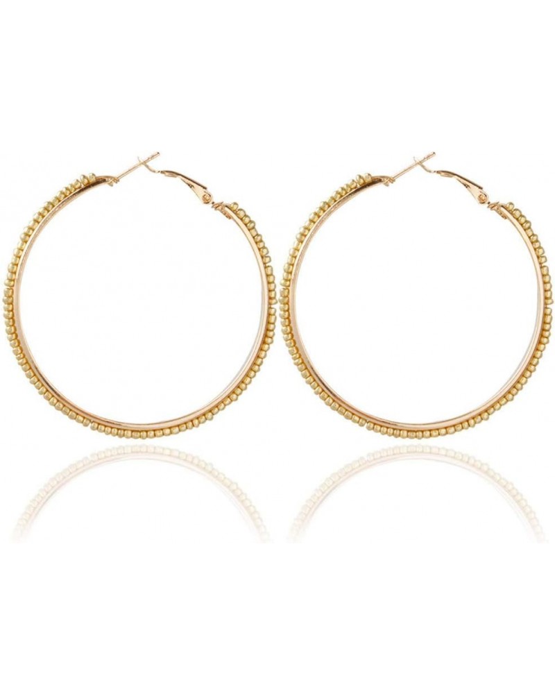 Bead Hoop Earrings Bohemian Geometric Colorful Rice Seed Bead Round Hoop Earrings for Women Girls Jewelry Brown $8.20 Earrings