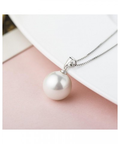 925 Sterling Silver Pearl Pendant Necklace with 12MM Handmade Freshwater Cultured Pearl Pendant for Women Charms Collar Penda...