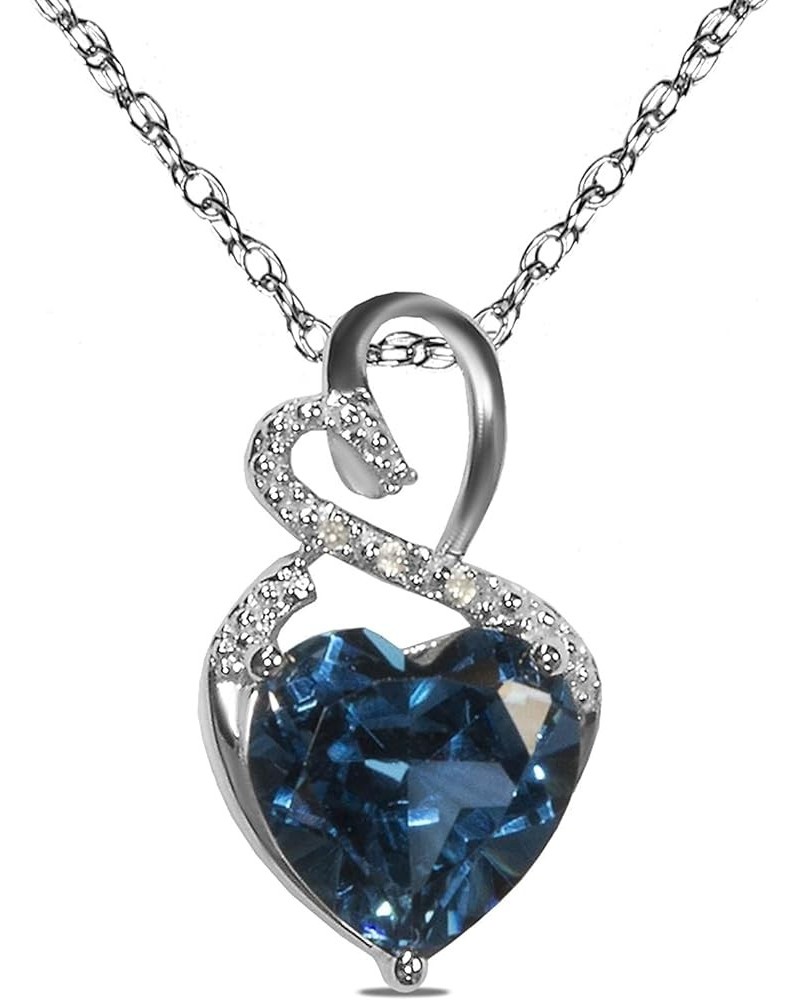 Lab-Created Gemstone Birthstone Heart and Diamond Accent Necklace Pendant Charm in 10k White Gold or 10k Yellow Gold plated o...