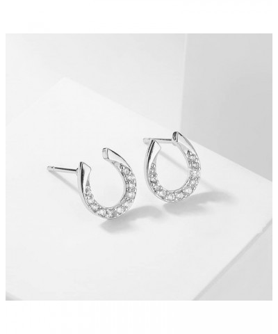 Cute CZ Horseshoe U Shaped Small Stud Earrings for Women Teen Girls Cartilage Minimalist Hypoallergenic 925 Sterling Silver P...