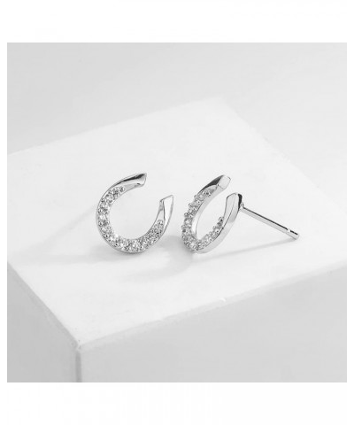 Cute CZ Horseshoe U Shaped Small Stud Earrings for Women Teen Girls Cartilage Minimalist Hypoallergenic 925 Sterling Silver P...