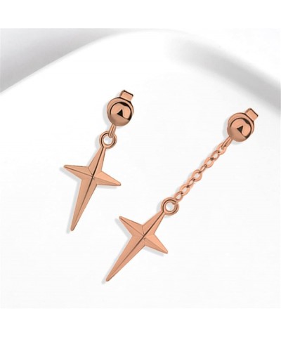 Punk Minimalist Unique Asymmetric Long Stainless Steel chain Cross Dangle Drop Earrings for Women Girls Statement Hypoallerge...