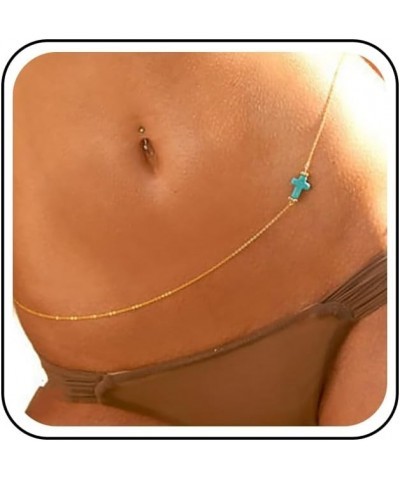 Boho Turquoise Cross Waist Chain Gold Cross Belly Chains Vintage Cross Body Chain Minimalist Cross Crucifix Waist Body Chain ...