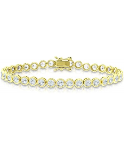 925 Sterling Silver CZ Cubic Zirconia 0.15" Round-Cut in Bezel Set Tennis Bracelet, 7.5 Gold Flashed $26.40 Bracelets