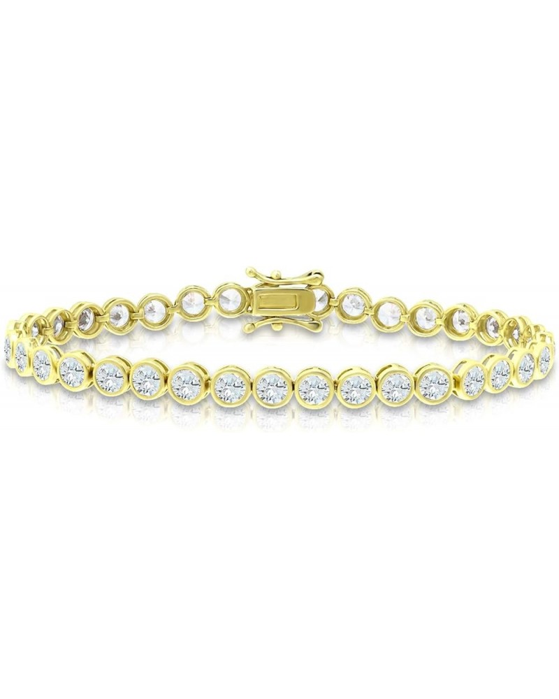 925 Sterling Silver CZ Cubic Zirconia 0.15" Round-Cut in Bezel Set Tennis Bracelet, 7.5 Gold Flashed $26.40 Bracelets