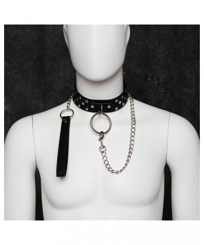 Collar Choker with Leash, PU Leather Adjustable Choker, O-Ring Punk Neck Collar Necklace Collars Rivet with Stainless Buckle ...