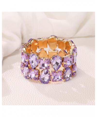 Women's Wedding Bridal Jewelry Teardrop Marquise-Cut Rhinestone Crystal Stretch Bangle Bracelet Light Purple Gold-Tone $9.66 ...