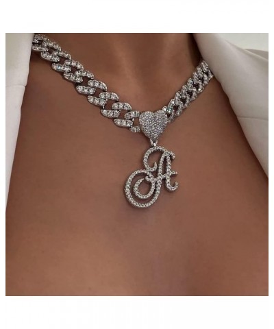 Initial Necklaces Silver Cuban Link Chain for Women Iced Out Chain with Heart Letter Pendants Custom Chain Name Necklace Hip ...