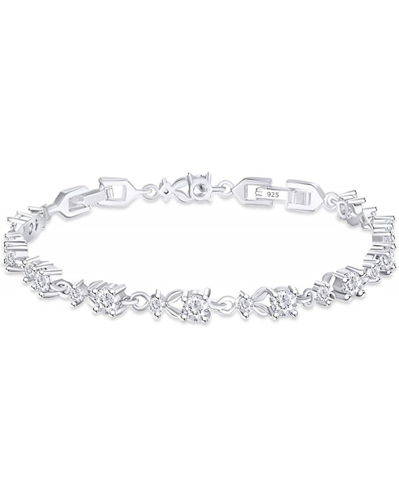 Round Cut Simulated Birthstone Leaf Shape Tennis Bracelet Gemstones Link Bracelet For Women In 14k White Gold Plated 925 Ster...